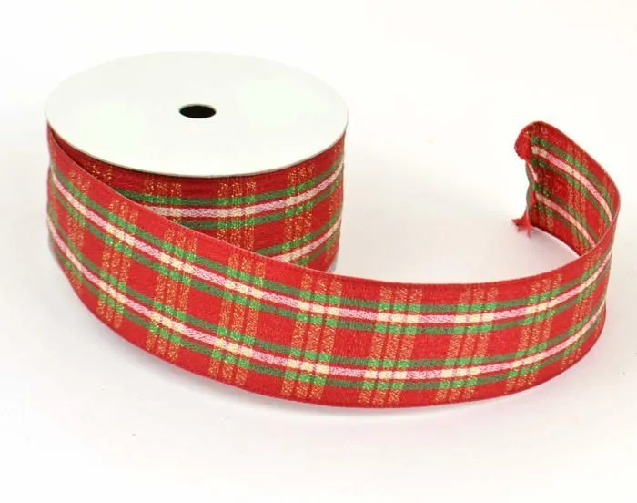 Ruban cadeau - bolduc Green club - CGK371 - Club Green Tartan Ruban, Rouge, 38 mm x 10 m-0