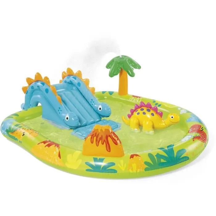 Aire de jeux gonflable - INTEX - Petit Dino - 143 Litres - 2 ans+ - 191 x 152 x 58 cm - Inclus : toboggan, fontaine, dino gonflable-0