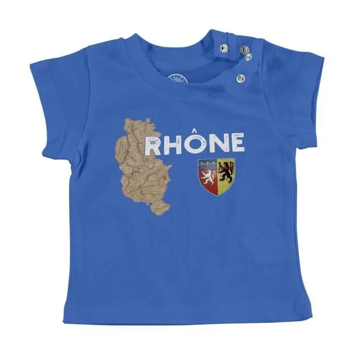 T-shirt Bébé Manche Courte Bleu Rhone 69 Departement Lyon Carte Ancienne Rare-0