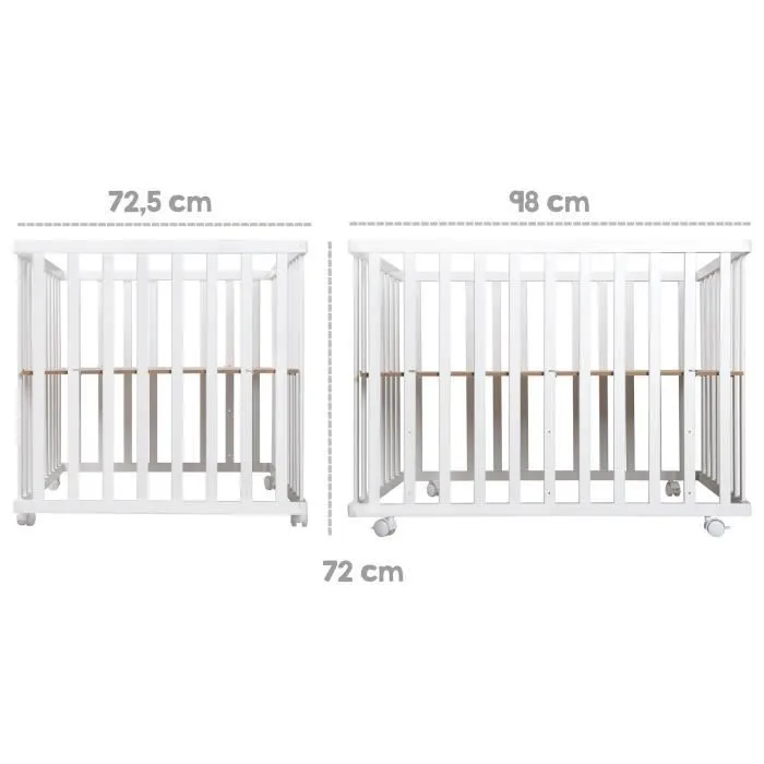 ROBA Parc Bébé 100x75 cm + Tour de parc "Sternenzauber" Imprimé Étoiles + 4 Roues - Bois blanc-2