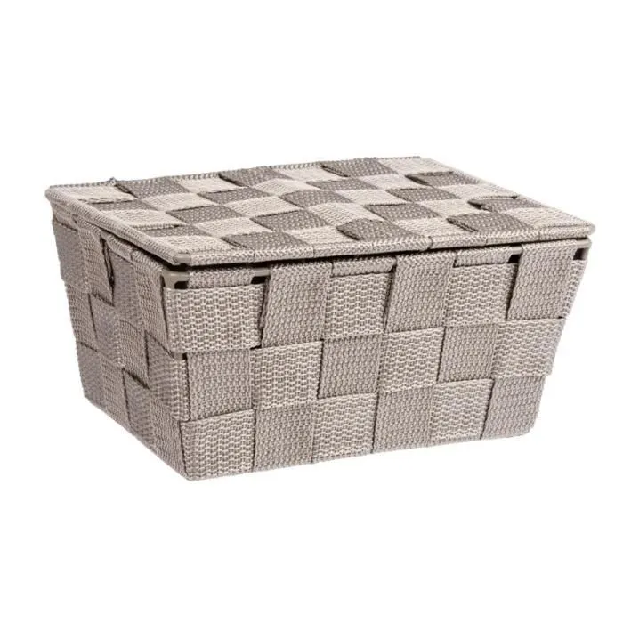 WENKO Panier de rangement Salle de bain avec couvercle Adria, petite boite de rangement, Polypropylène, 19x14x10 cm, taupe-1