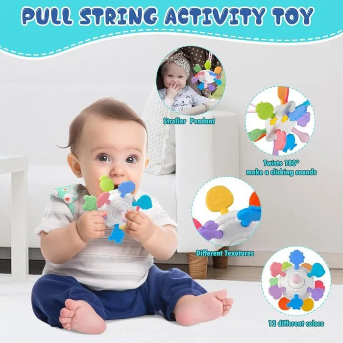 Jeux de Bébé Montessori 6 mois - 3 ans 4 en 1 Anneaux Empilables en Cube Souple Jeux de Corde à Tirer Jouets éducatifs Sensoriel-3