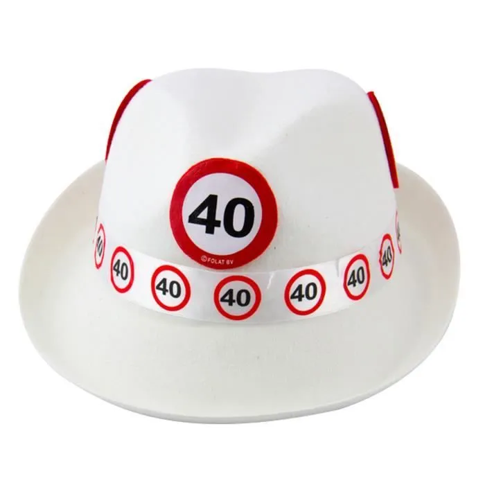 Folat chapeau de fête 40 ans 23 x 37 cm polyester blanc-0