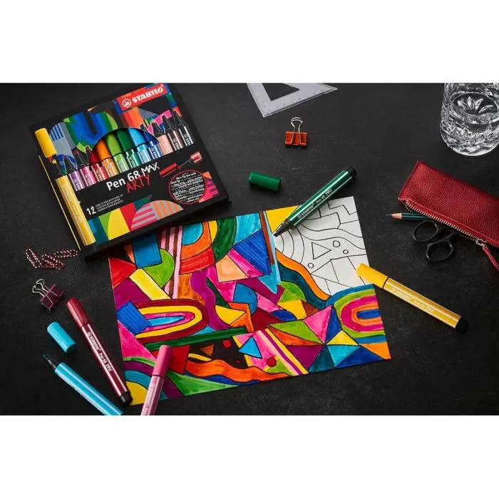 Feutres - STABILO - Pen 68 Max Arty - 18 couleurs - Pointe biseautée - Pour enfants et professionnels-4