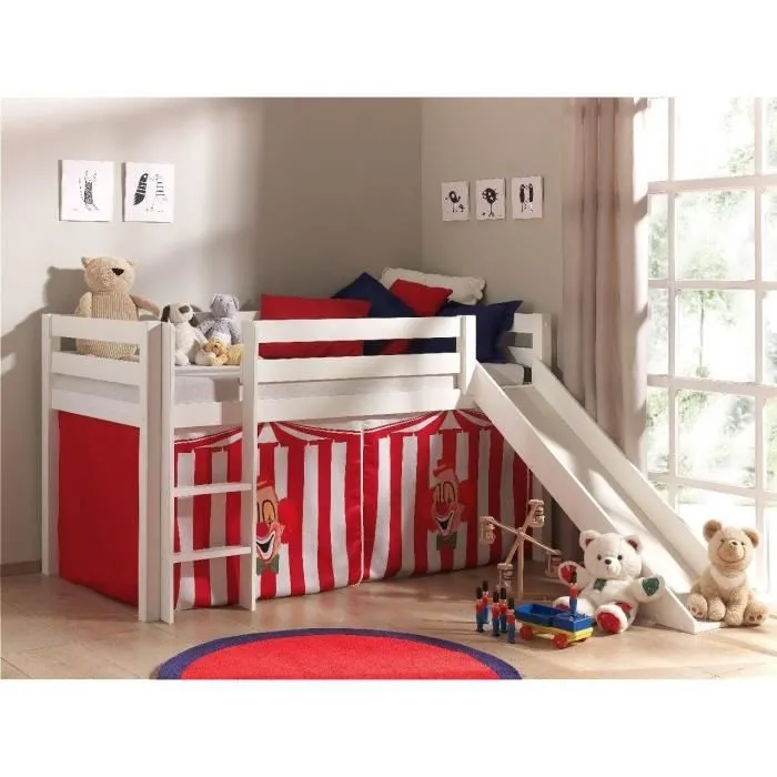 Lit enfant mezzanine toboggan - VIPACK - PINO - Blanc - Housse Chucky - Normes EN747-1&2-0
