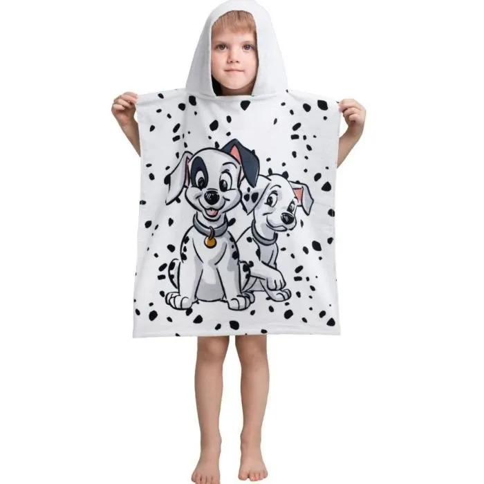 Serviette à Capuche Poncho - 101 Dalmatiens - Patch et Rolly - 100% Coton - Lavable en Machine - 50x115 cm-1