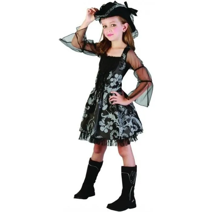 Déguisement de pirate corsaire noir fille - PTIT CLOWN - Panoplie avec robe, jupon et chapeau bicorne-0
