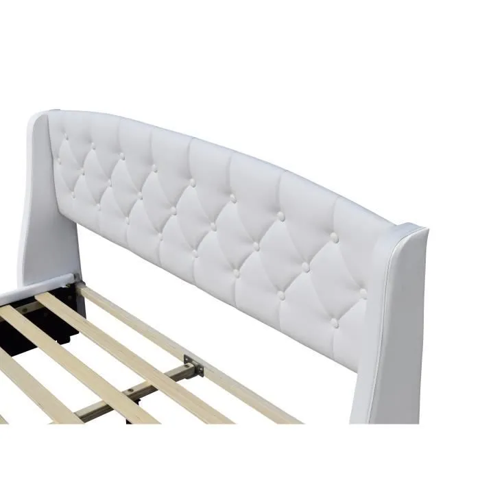 iris - Solide et Confortable Lit 160x200 avec Sommier avec 4 tiroirs Tete de lit Couleur BLANC Pieds en 4 cm-2