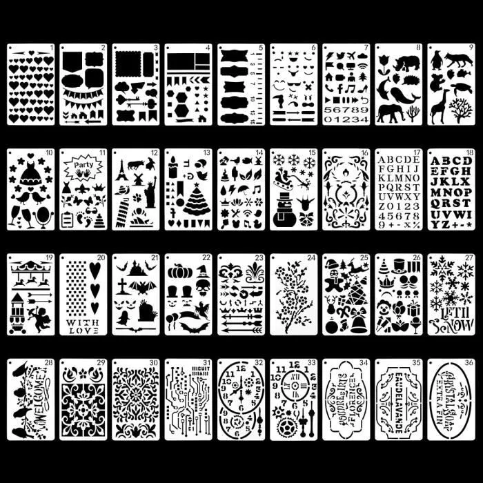 WiMas Lot de 36 pochoirs réutilisables pour journal, dessin, peinture, pochoirs géométriques, planificateur, bricolage, dessin, 41-0