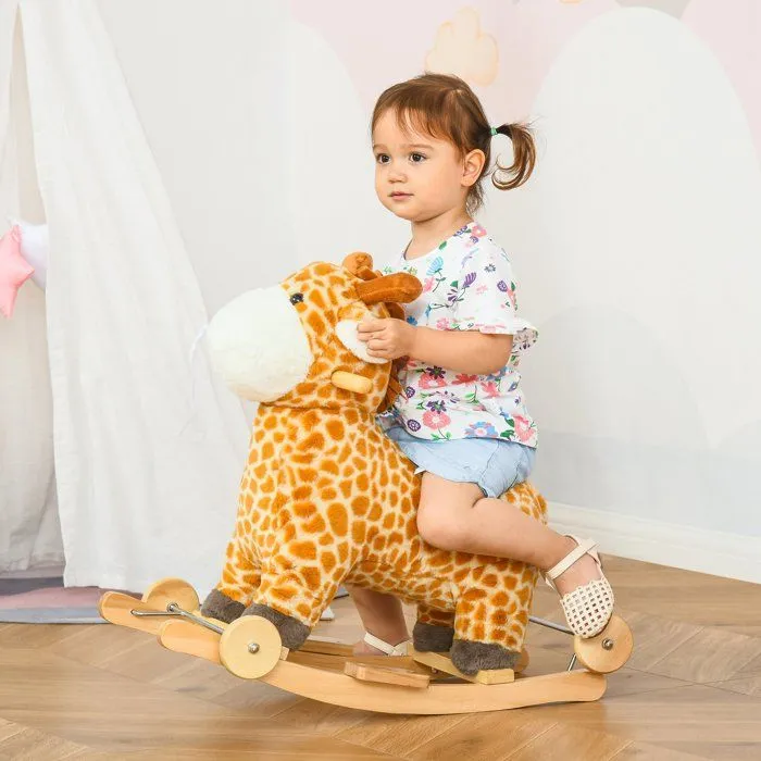 HOMCOM - Cheval à Bascule - Peluche Courte - 63x38x63cm - Jaune-1