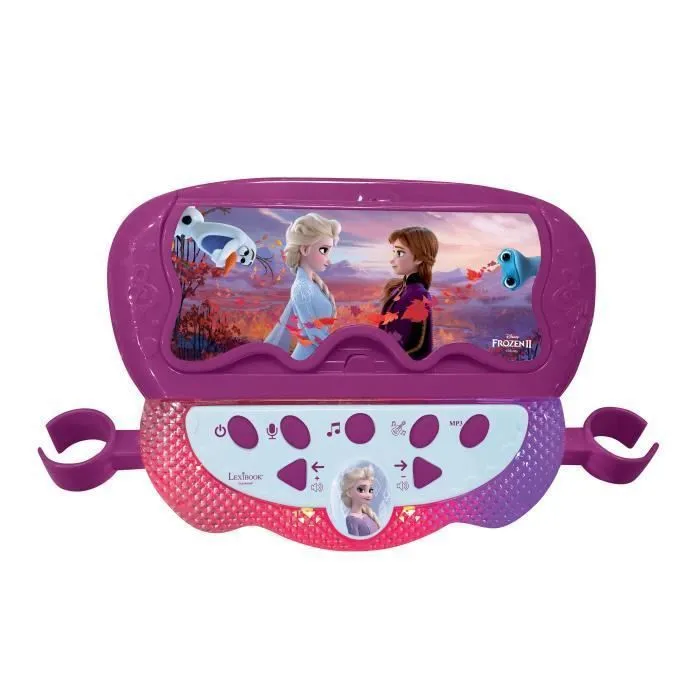 Microphone La Reine des Neiges sur pied ajustable lumineux avec enceinte, 2 Micros et Effets vocaux, Enceinte Bluetooth-4