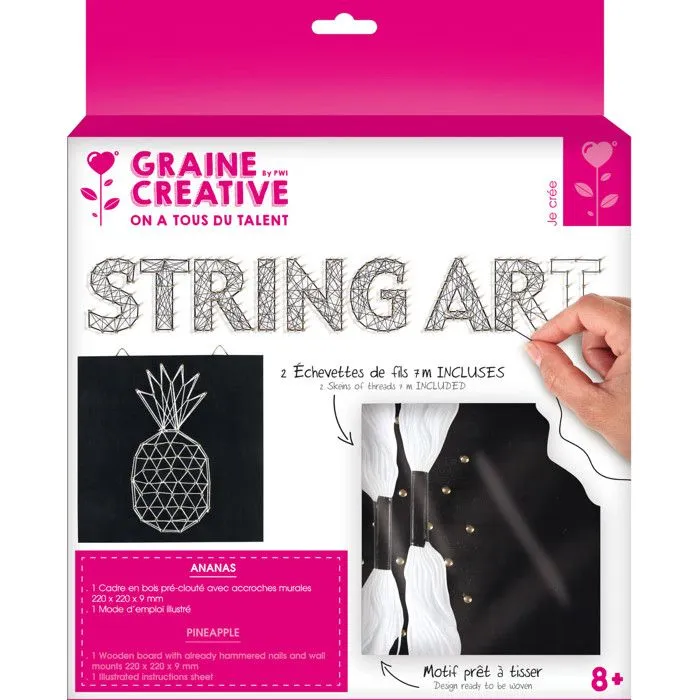 Tableau de fil tendu String Art Ananas 22cm-0