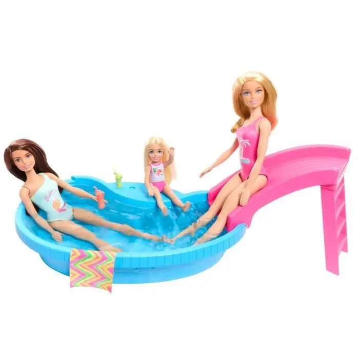 Barbie-Poupée et accessoires-Coffret poupée blonde avec piscine de rêve HRJ74-2