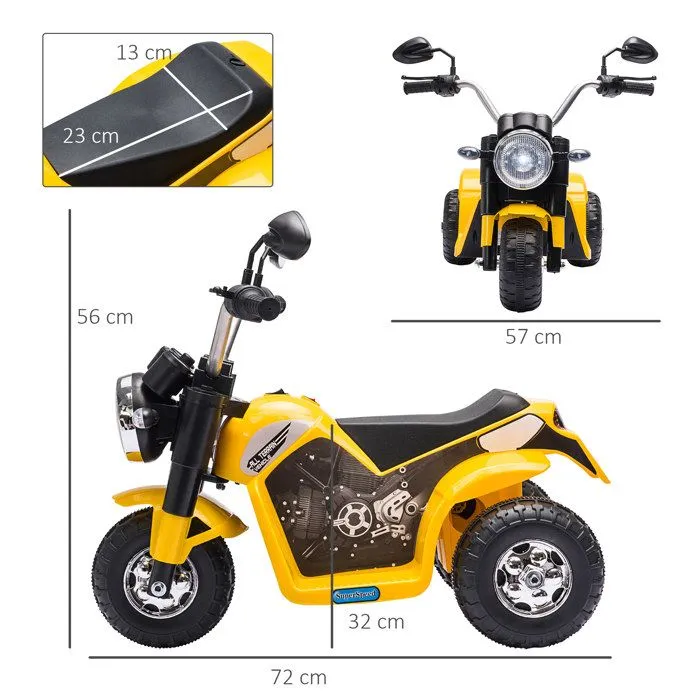 Moto électrique enfant chopper tout-terrain 6 V 20 W marche AV AR 3 roues effets lumineux et sonores jaune noir-3