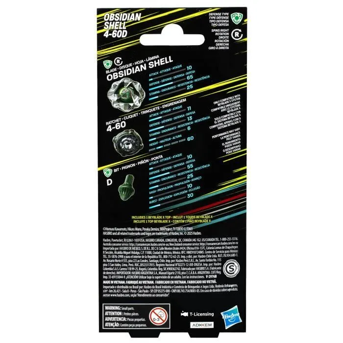 Beyblade X Pack Obsidian Shell 4-60D, toupie de combat de type défense authentiques Takara Tomy, Dès 8 ans-5