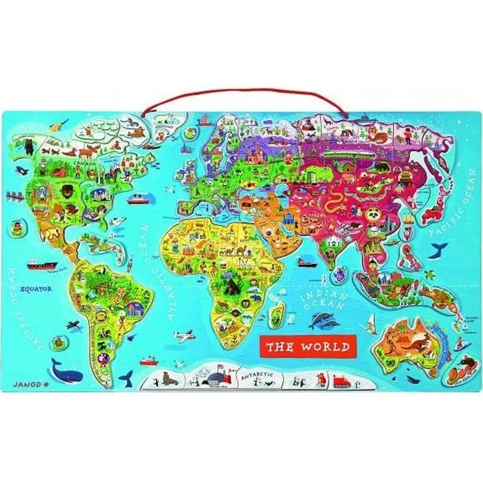 Puzzle Monde magnétique Janod - Version anglaise - Pour enfants de 7 ans et plus-0