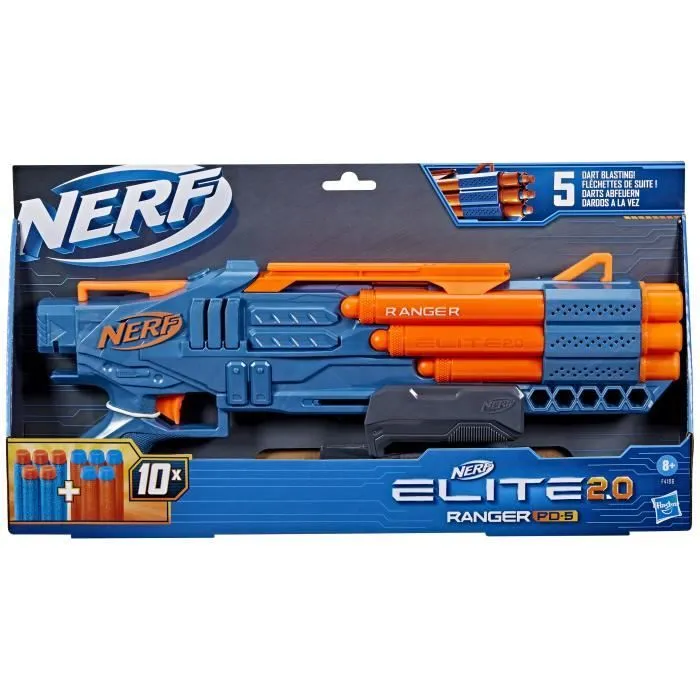 Nerf Elite 2.0, blaster à pompe Ranger PD-5, tir à 5 canons, 10 fléchettes Nerf Elite, facile à utiliser, rangement-3