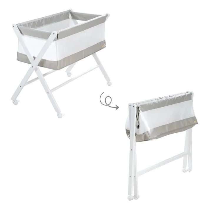 Berceau Cododo Pliable 90 x 45 ROBA en Toile et Maille + Matelas et Roulettes à Freins - Gris / Blanc-3