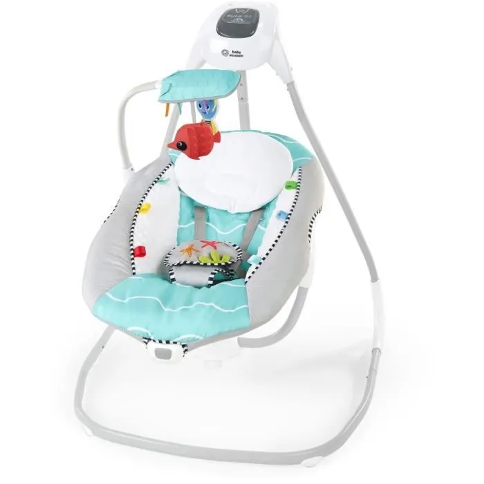 BABY EINSTEIN balancelle électrique Ocean Explorers, légère et compacte, siège pivotant à 180°, jouets inclus, Curious Comfort-0