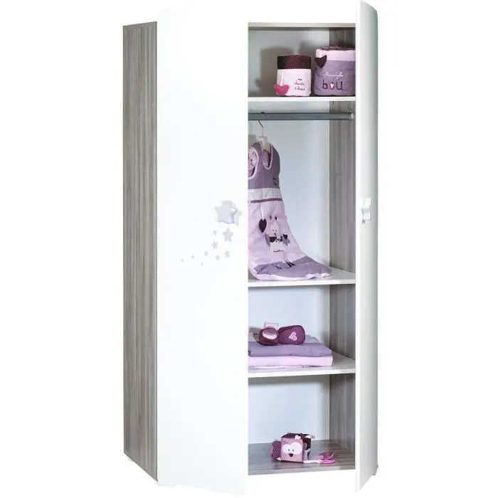 Chambre bébé trio Nao: lit 120x60, commode à langer et armoire - Babyprice - Blanc-5