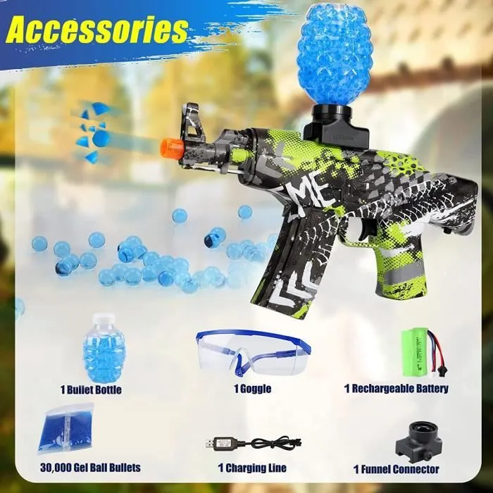 Bombe à Eau Pistolet électrique AK-47 Rechargeable Avec 40000 Balles de Gel et Lunettes pour Enfant 12 Ans pistolet à eau verte-1