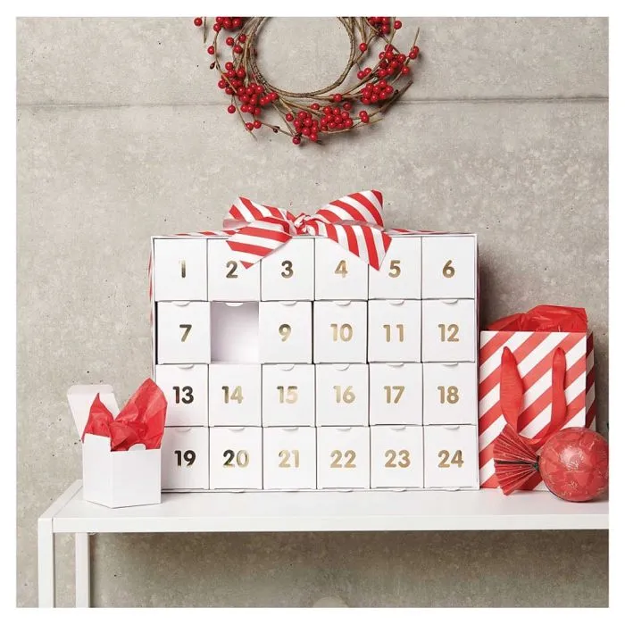 Calendrier de l'Avent - Rico Design - 500453 - Blanc et doré - 24 cases personnalisables - Chiffres dorés-1