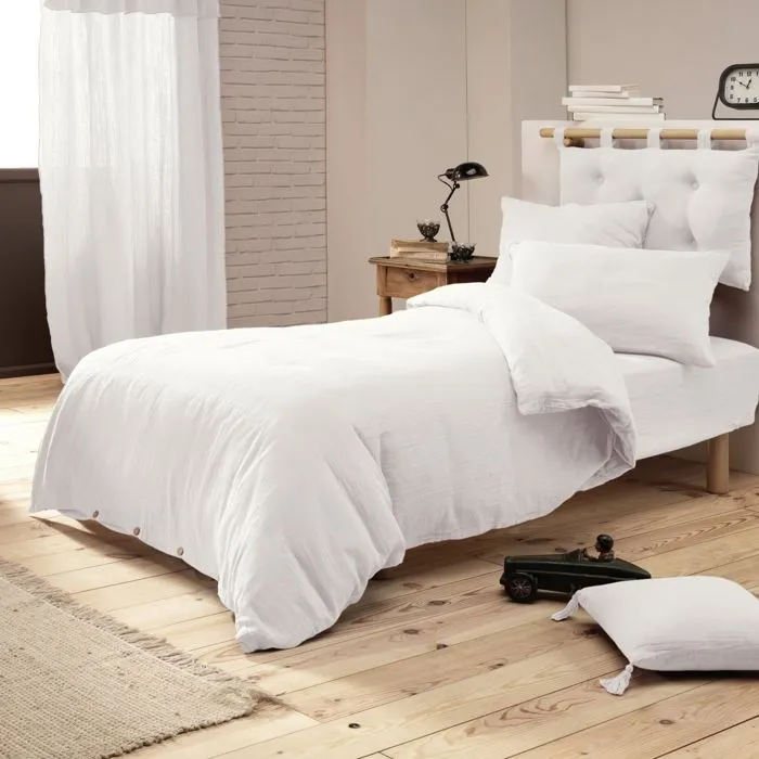 Housse de couette gaze de coton Bio 140x200 cm 1 personne Blanc-0