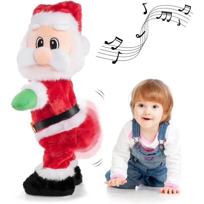 Père Noël twerking, Jouet de musique en Peluche, Père Noël électrique dansante chantant des chansons anglaises pour enfants-0