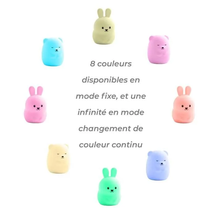 MAÏKA Veilleuse en silicone ours blanc, recharge USB C,  4 modes, couleurs arc-en-ciel-1