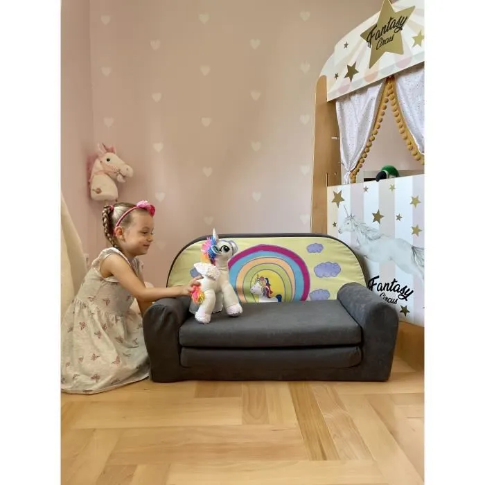 Canapé Licorne 2 - FORTISLINE - Convertible au lit - Gris - Enfant - Microfibre-1