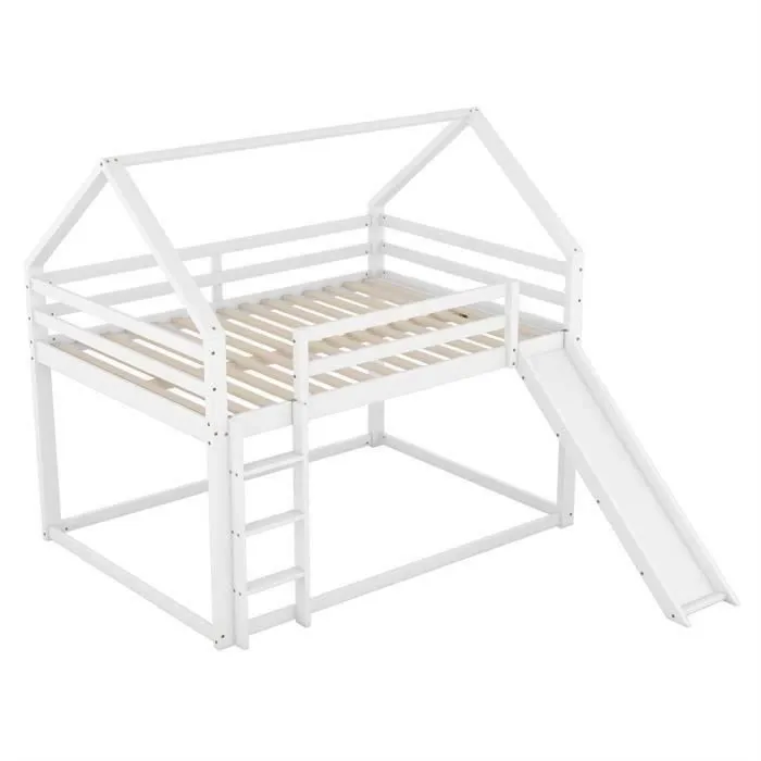 Lit superposé - SAM - 140x200cm - Maison avec toboggan - Bois massif - 2 places-2