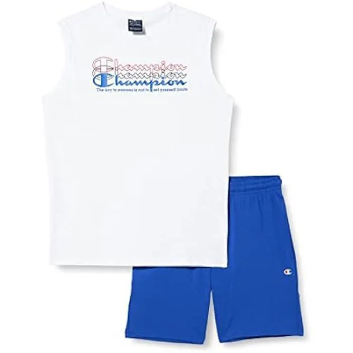 T-shirt et short garçon - Champion - Legacy Graphic Shop - Blanc/Bleu cobalt - Mini me - Graphiques ludiques-0