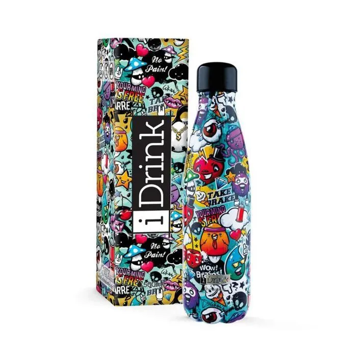 Idrink - IDR-ID0085 - Bouteille thermique en acier a double paroi I-Drink 350/500/750/1000 ml, Decoree (500 ML, Graffiti)-0