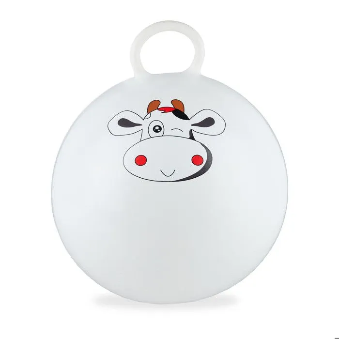 Relaxdays Ballon sauteur enfants, motif vache, poignée, diamètre 45 cm, intérieur et extérieur, jusqu’à 150 kg, blanc-0