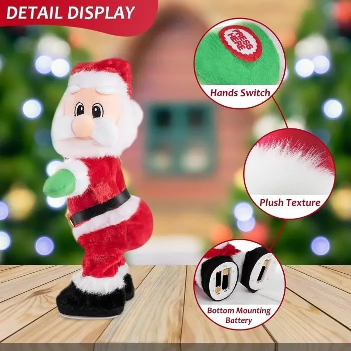 Père Noël twerking, Jouet de musique en Peluche, Père Noël électrique dansante chantant des chansons anglaises pour enfants-1