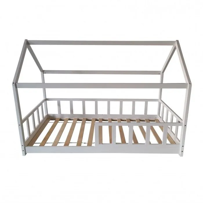 Lit cabane Kiwi 90x190 + 1 sommier + barrière /Blanc-5
