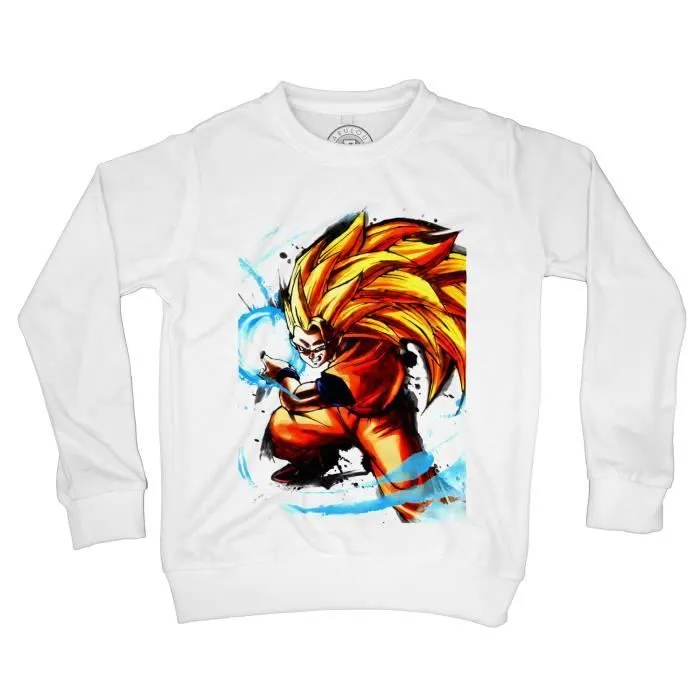 Sweat-Shirt Enfant - FABULOUS - Sangoku Super Saiyan - Manches Longues - Col Capuche - Blanc-0