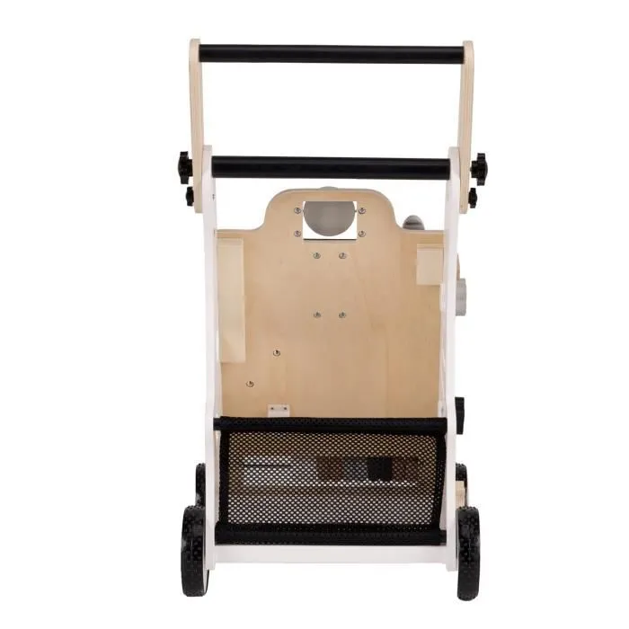 KiddyMoon Trotteur Avec Un Tableau D'activité, Bois Chariot De Marche Pour Bébé Multifonctionnel WK-001,Noir-Blanc,Poignée réglable-3