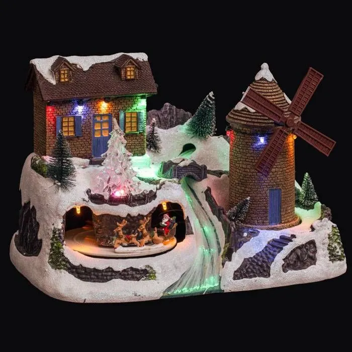 Village de Noël moulin animé/musical 15 LED + transfo Feeric lights & christmas-0