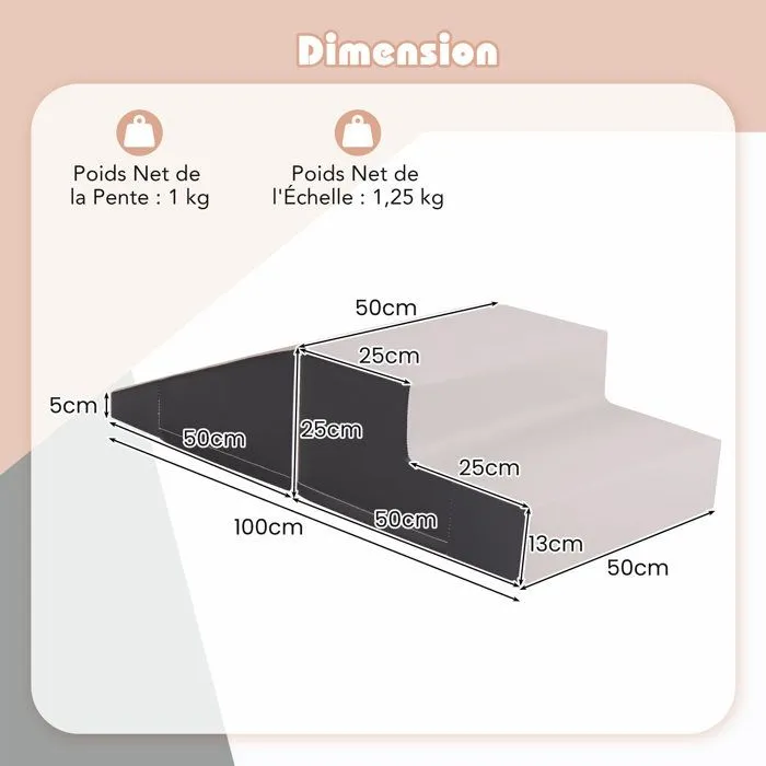 2PCS Module Motricité Bébé en Mousse COSTWAY-Bloc de Construction Housse PU Imperméable & Amovible-Attache Auto-aggrippant-Gris-5