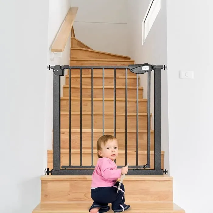 YUENFONG Barrière de sécurité pour escalier sans perçage - Largeur : 75-85 cm - Ouverture à 180° - Noir-3