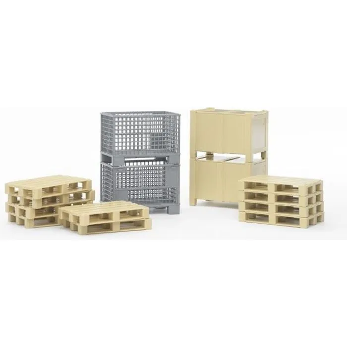 Ensemble logistique BRUDER - 15 cm - pour Manitou BRUDER 02129 et Sprinter DHL 2534 - Garçon - Beige-0