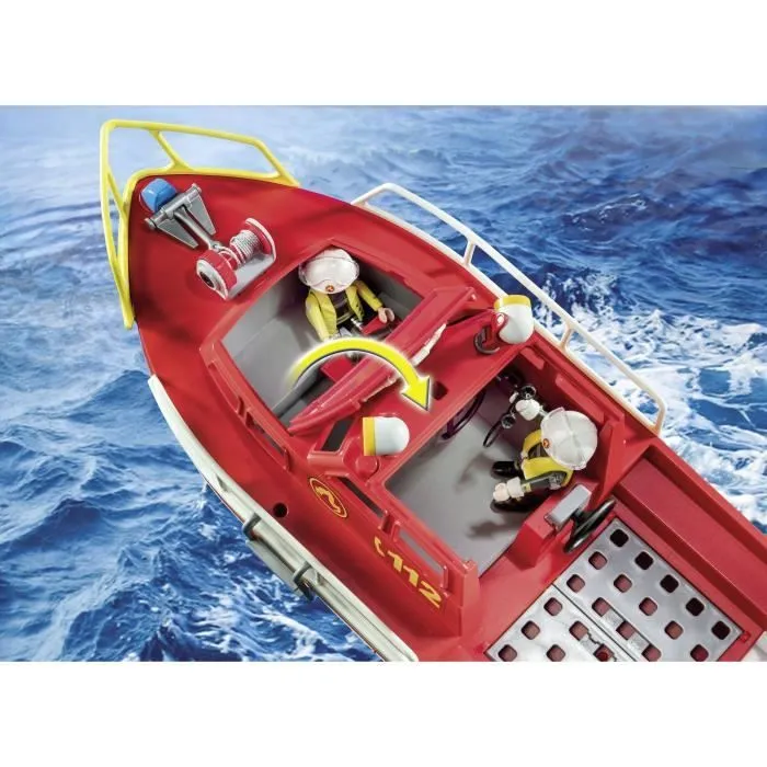 PLAYMOBIL 71598 Bateau de sauvetage et pompiers, Les pompiers, Action Heros, Dès 4 ans-4
