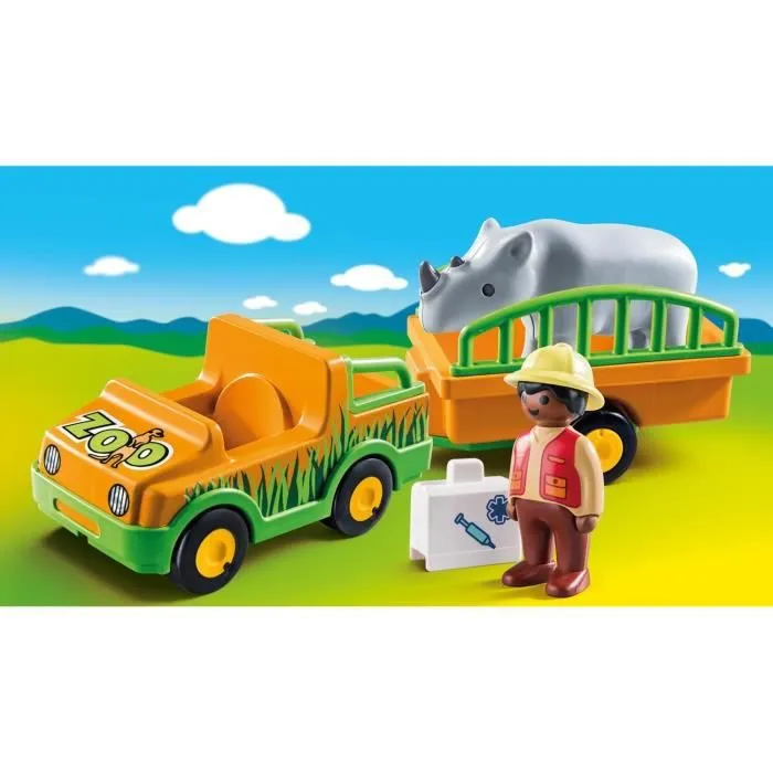 PLAYMOBIL - 70182 - PLAYMOBIL 1.2.3 - Vétérinaire avec véhicule et rhinocéros-2