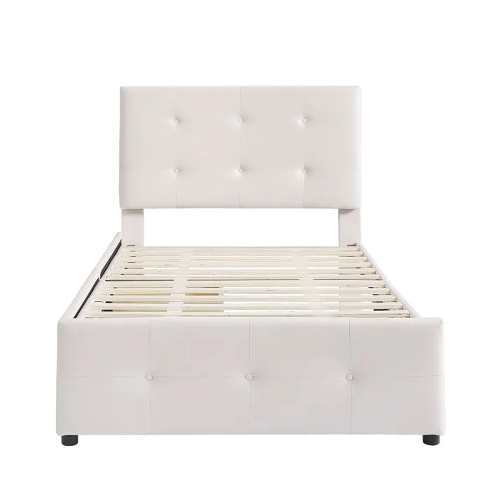 Lit 90x200cm, lit d'enfant et d'adolescent, avec 2 tiroirs, sommier à lattes, tête de lit, pas matelas, tissu velours beige-2