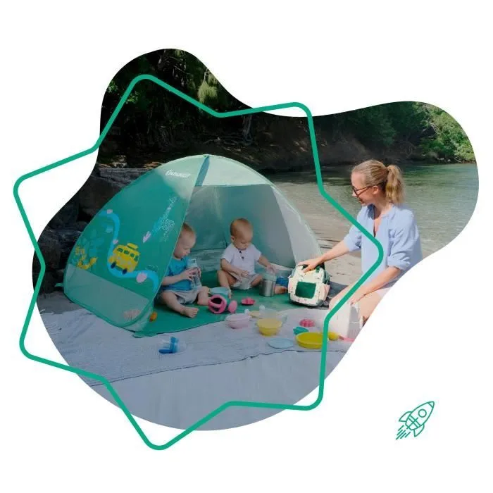 BADABULLE Tente anti-UV bébé, grande tente de plage, haute protection solaire FPS 50+, système pop-up, vert-1