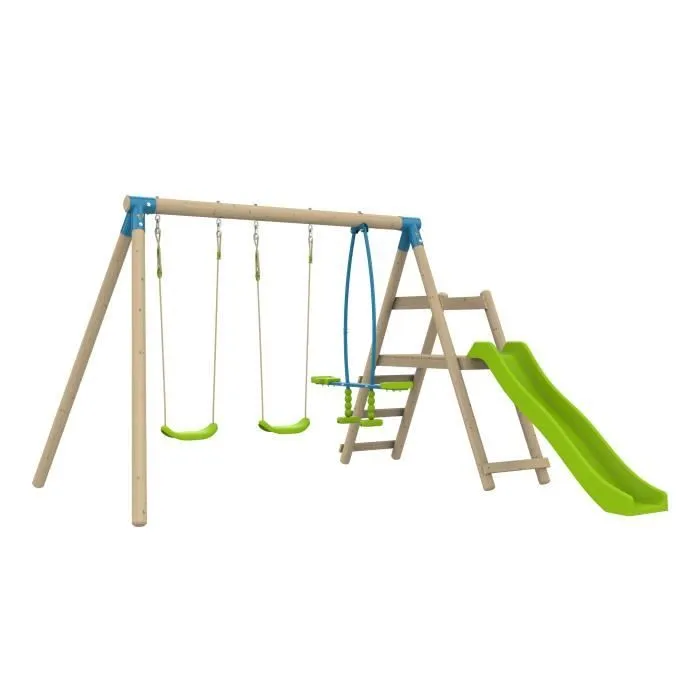 Station de jeux - Ajonc - 2 balançoires vis-à-vis - Toboggan - Kit d'ancrage - H.190 cm-0
