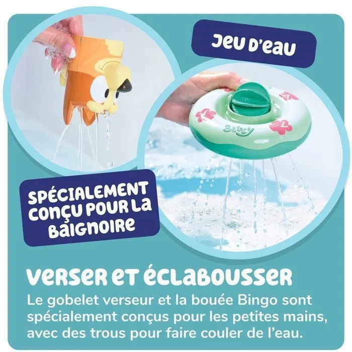 Jouet de bain - Bluey - Bouée de Bain - Roue à eau tournante - Gobelets verseurs - 3 pièces-2