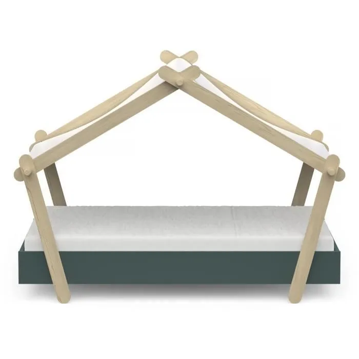 Lit cabane surélevé enfant " Lodge " - 70 x 140 cm - Vert-3