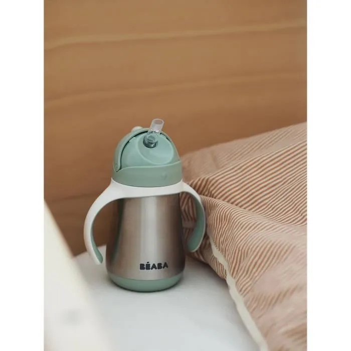 BEABA, Biberon/Tasse d'apprentissage/Gourde Bébé 2 en 1, Tasse Paille Enfant, Inox 100% étanche, Anti-fuite, 250ml, Vert sauge-6